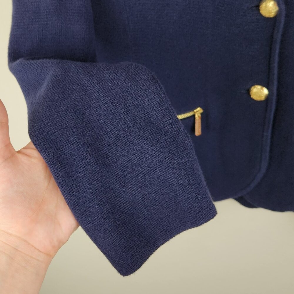 LRL Lauren Ralph Lauren Navy Blue Cotton Knit Sweater Blazer sz PM - Picture 7 of 10